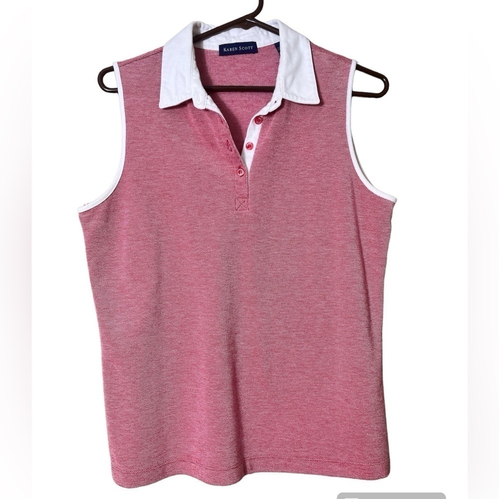 Vintage 80’s Karen Scott Collared Red Sleeveless Polo Tank Medium Golfcore